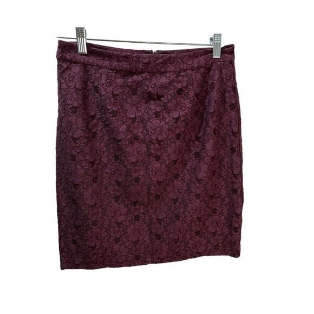 Halogen Nordstrom Midi Pencil Skirt Size 4P Lace‎ Floral Burgundy
